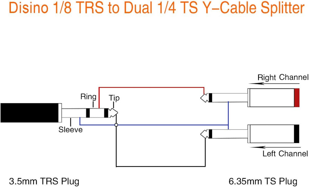 Disino TISINO 3,5 mm Mini-Stereo-Klinkenstecker auf Dual 6,35 mm TS Mono-Stecker, Y-Splitter-Kabel,