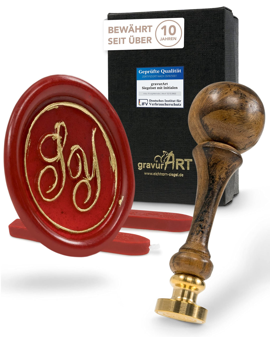 gravurART personalisierter Siegel-Stempel d20mm mit Initialen, 2 Buchstaben in Schreibschrift, 2 Sta