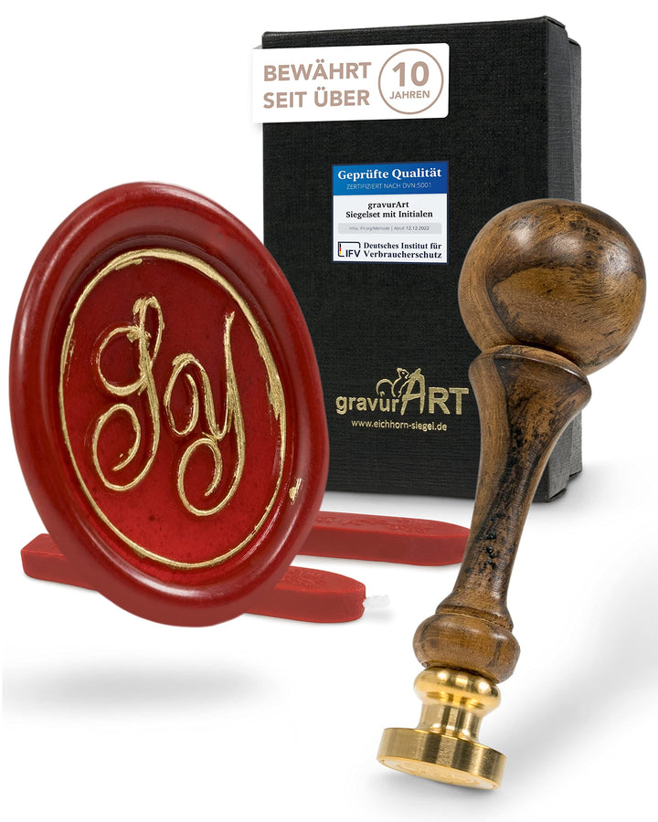 gravurART personalisierter Siegel-Stempel d20mm mit Initialen, 2 Buchstaben in Schreibschrift, 2 Sta