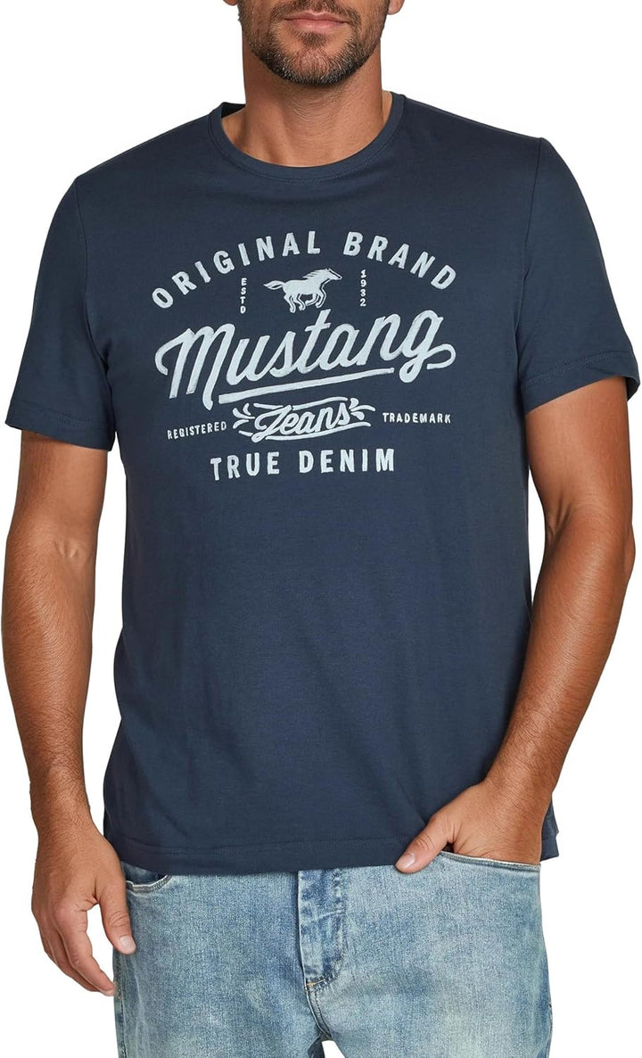 MUSTANG Tshirt Herren Baumwolle Regular Fit 4er Pack Set Rundhals Kurzarm Sommer Tee Shirt Logoprint