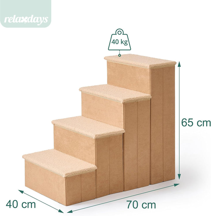 Relaxdays Hundetreppe, 4 Stufen, Stauraum, HxBxT: 65 x 40 x 70 cm, faltbar, Stoffbezug, Hunderampe B