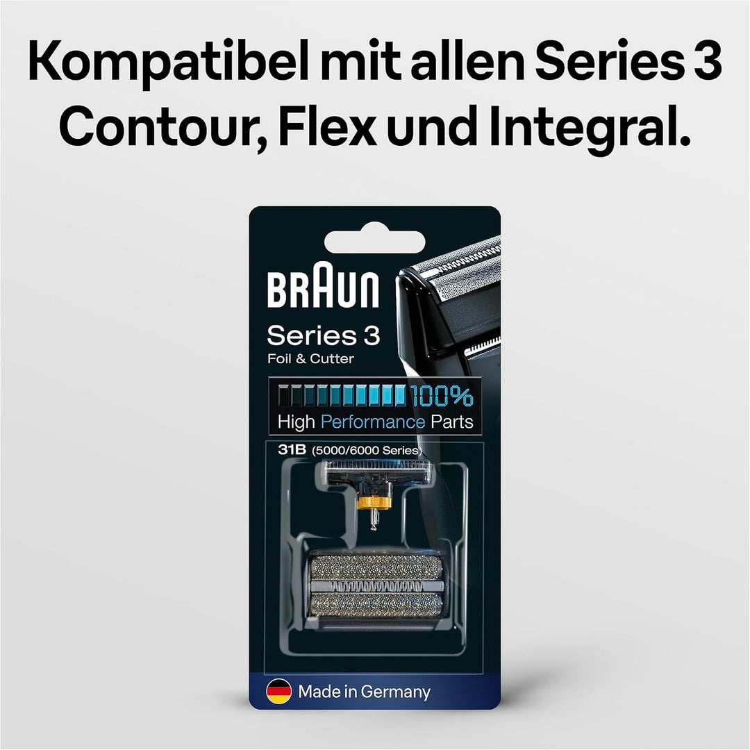Braun Ersatzscherteil 31 B Schwarz, Kompatibel mit Series 3 Rasierern Scherkopf 31B, Scherkopf 31B