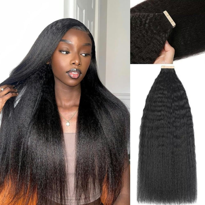 YDDM 18 Zoll Tape Extensions Echthaar 40 Stück 80g Schwarze Frauen Kinky Straight Tape In HaarverläN