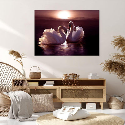 Bilder auf Leinwand 100x70cm Leinwandbild Schwäne Landschaft Wasser Gross Wanddeko Bild Schlafzimmer