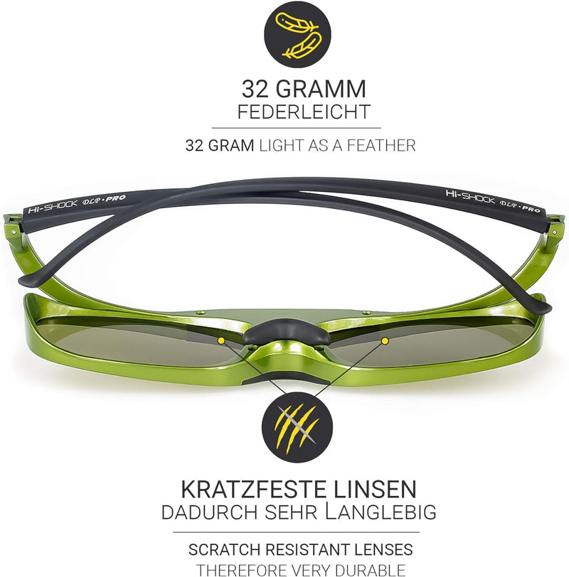 Hi-Shock DLP Pro Lime Heaven | DLP Link 3D Aktive Brille für 3D DLP Beamer von Acer, BenQ, Optoma, V