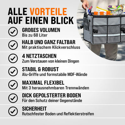 MONZANA® Kofferraum Organizer Deckel 63L Trennwände Wasserdicht Faltbar Verstärkte Wände rutschfest