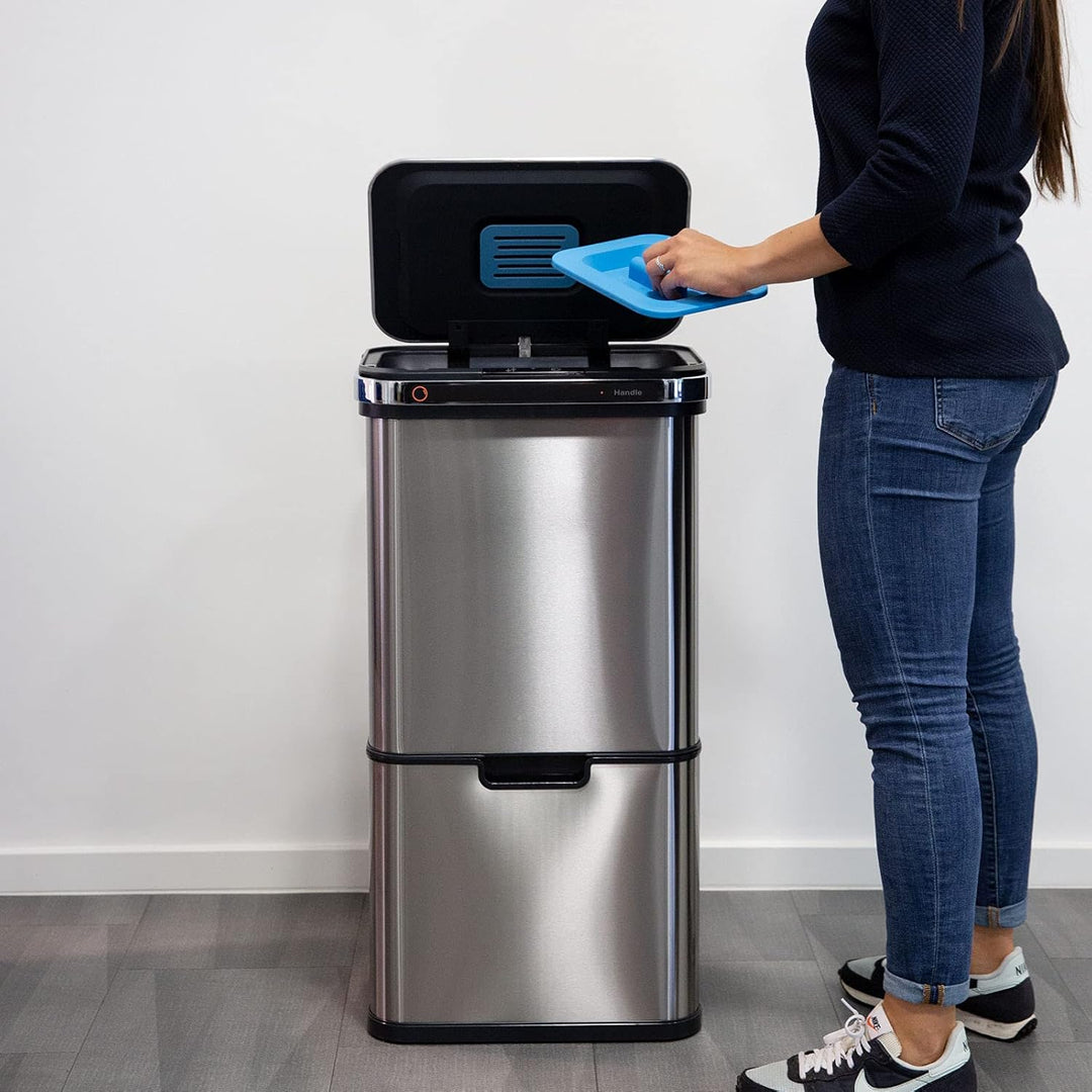 SVITA Sensor-Mülleimer 60L Aktivkohle- und Selbstreinigungs-Funktion Edelstahl Silber, Silber