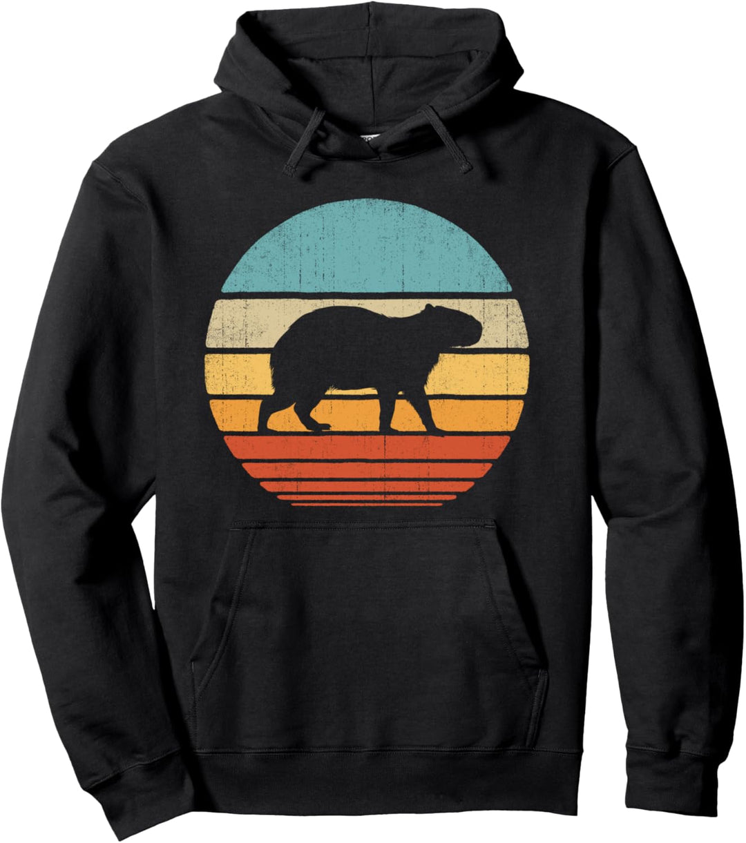 Capybara Retro Vintage 60er 70er Jahre Sonnenuntergang Nager Tier Herren Pullover Hoodie
