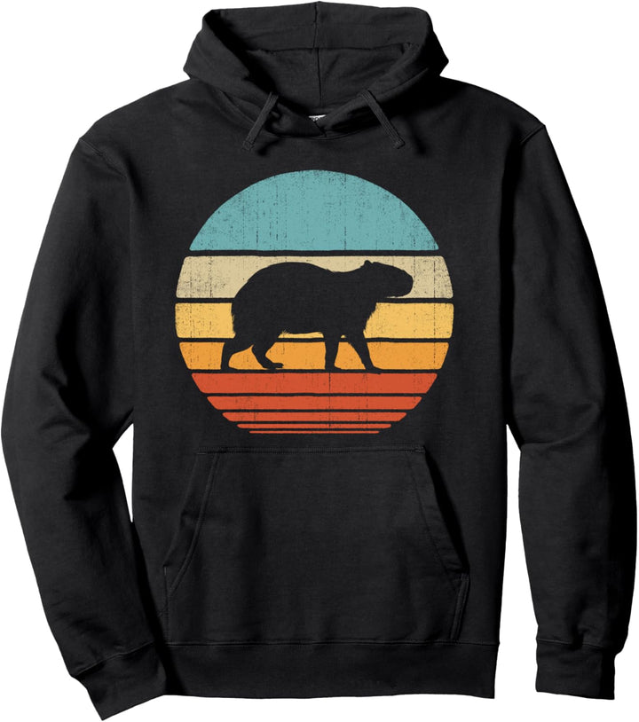 Capybara Retro Vintage 60er 70er Jahre Sonnenuntergang Nager Tier Herren Pullover Hoodie