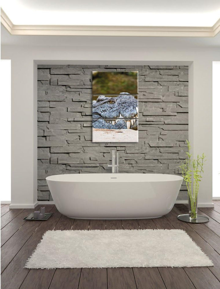 Pixxprint gigantisches Krokodil als Leinwandbild/Grösse: 3 Teilig (120x80 cm) cm/Wandbild/Kunstdruck