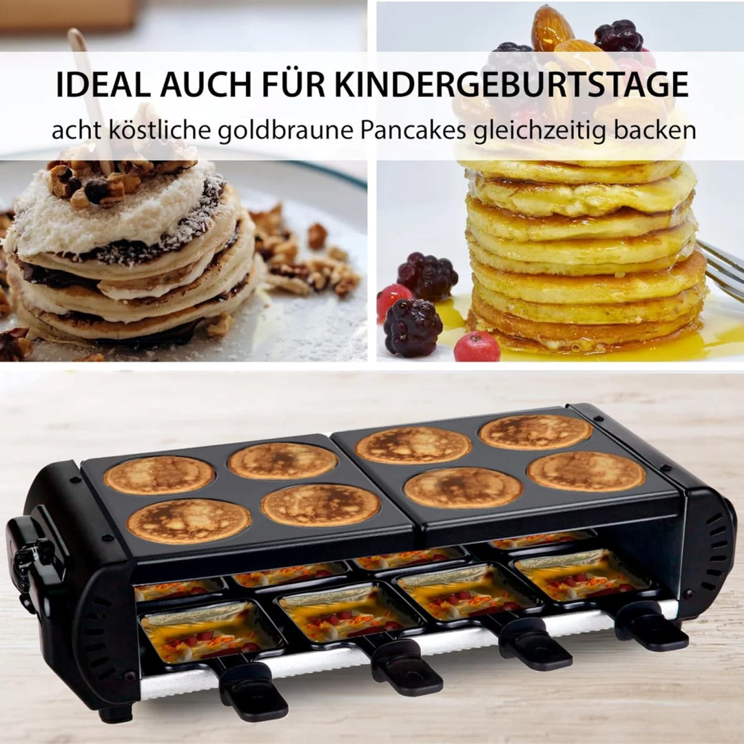 Syntrox Raclette Grill 8 Personen Liestal 1200W, 4-in-1 mit 4 Wechselplatten: Heisser Stein + Grillp