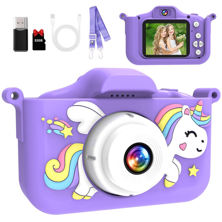 MYSTILUCK Kinderkamera, 1080P HD Digitalkamera für Kinder mit 2,0"-Bildschirm &amp; 32GB-Karte, Fotoappa