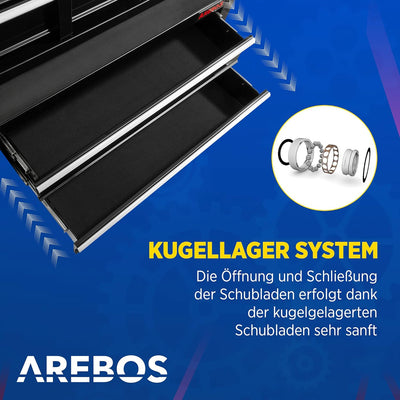 Arebos Werkstattwagen 9 Fächer | inkl. Antirutschmatten | Kofferaufsatz mobil & herausnehmbar | zent