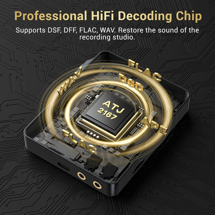 64GB Hi Res MP3 Player mit Bluetooth 5.3, DSD DAC Hi-Res FLAC Player Verlustfreier Musikplayer, Trag
