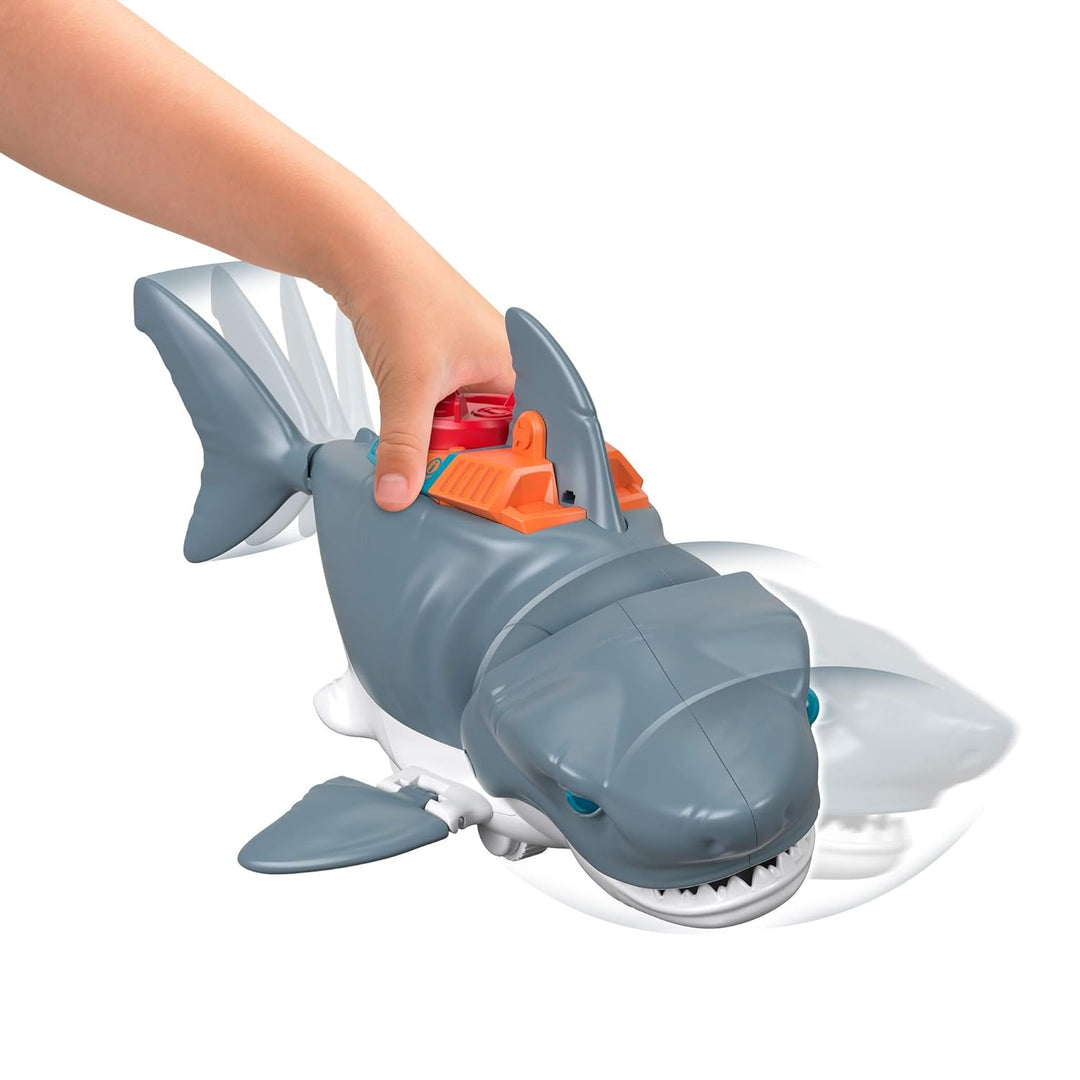 Fisher-Price Imaginext GKG77 - Grosser Spielzeug-Hai mit Taucher-Figur, Käfig und Zubehör, macht Kau