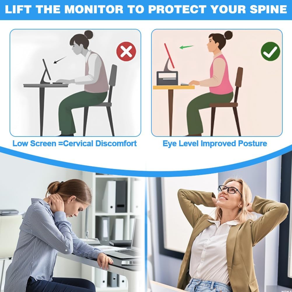 Monitorständer, Monitor Erhöhung Schreibtisch mit Schublade und Stifthaltern, 2-stufiger ergonomisch