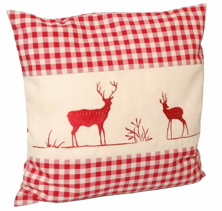 Zirbenkissen Hirsch rot kariert mit Inlett befüllt mit Zirbenspänen aus 100% Alpen Zirbenholz 40x40