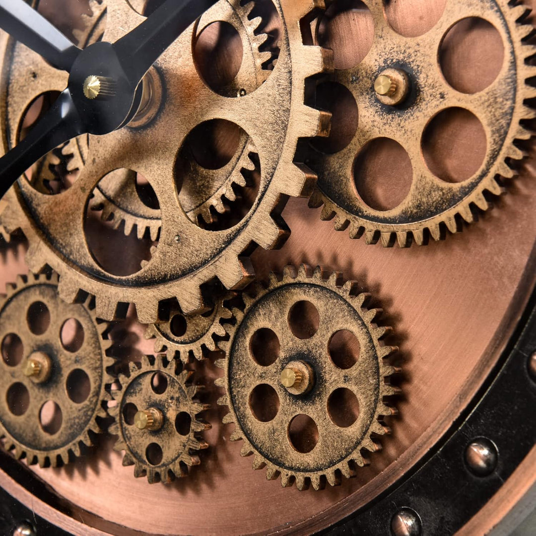 CLXEAST Moderne Wanduhr mit beweglichem Getriebe, Bronze, Kupfer, römische Zahlen (53,5 cm) Römische