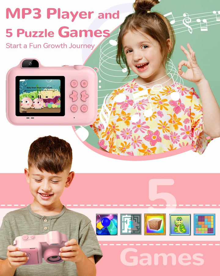 Sofortbildkamera Kinder, 24MP 2.4 Zoll Bildschirm Kinderkamera Sofortbildkamera mit Selfie, 32G Kart