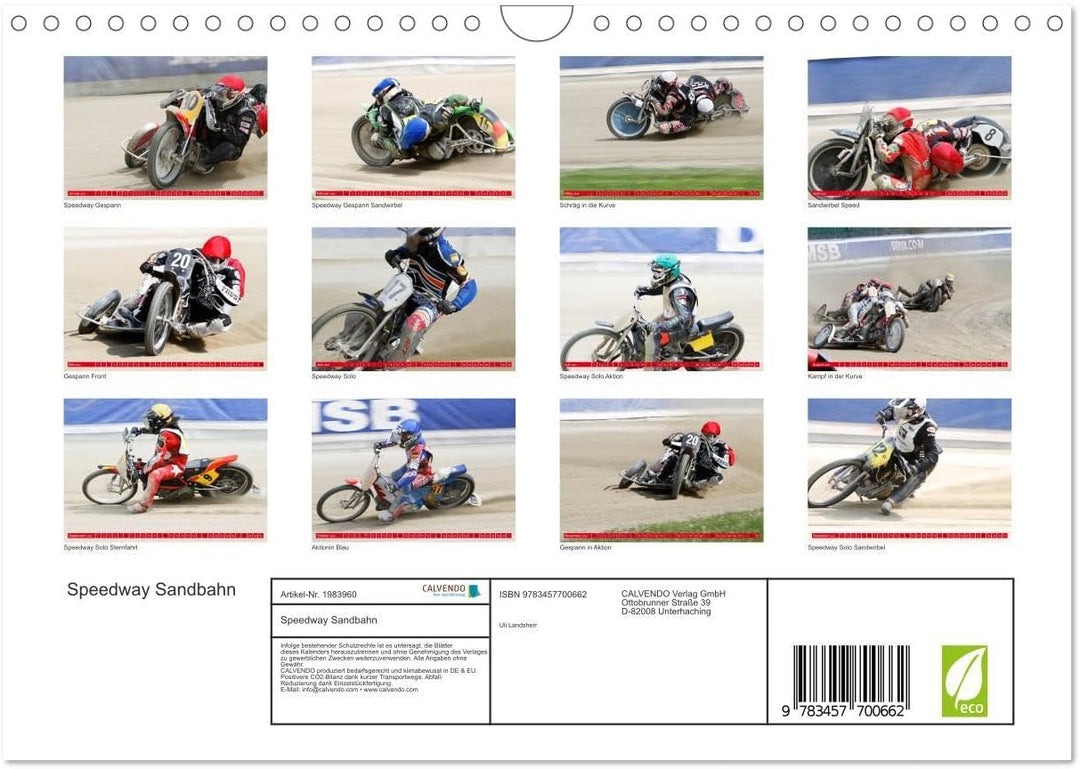 Speedway Sandbahn (Wandkalender 2026 DIN A4 quer), CALVENDO Monatskalender: Sandbahnrennen Gespann u