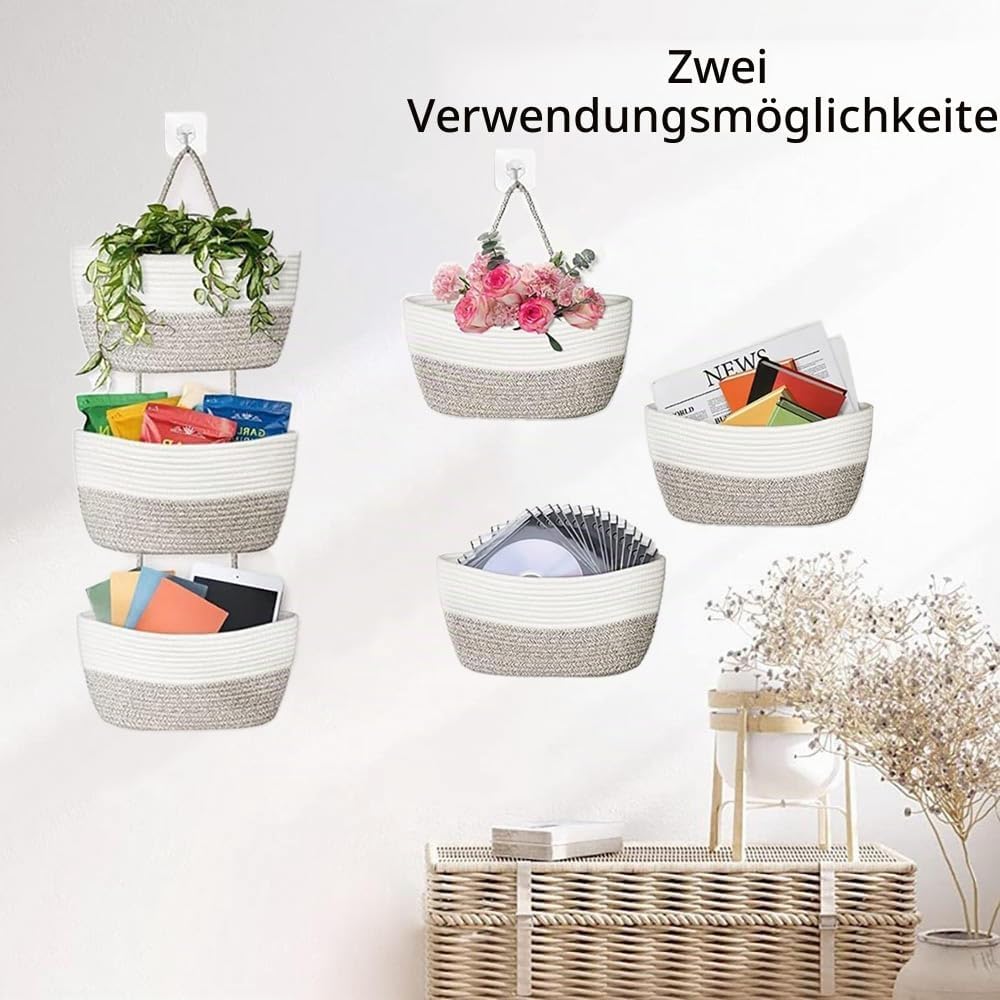 Kongming 3-Lagen Hängeorganizer Tür Organizer Leinen Wand Hängeregal aus Baumwollseil Wandorganizer