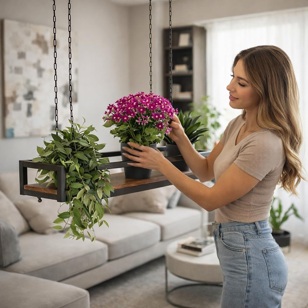 yelloo FLOWERS Hängendes Deckenregal mit Blumenketten für vertikale Garten Getränkehalter Flaschen B