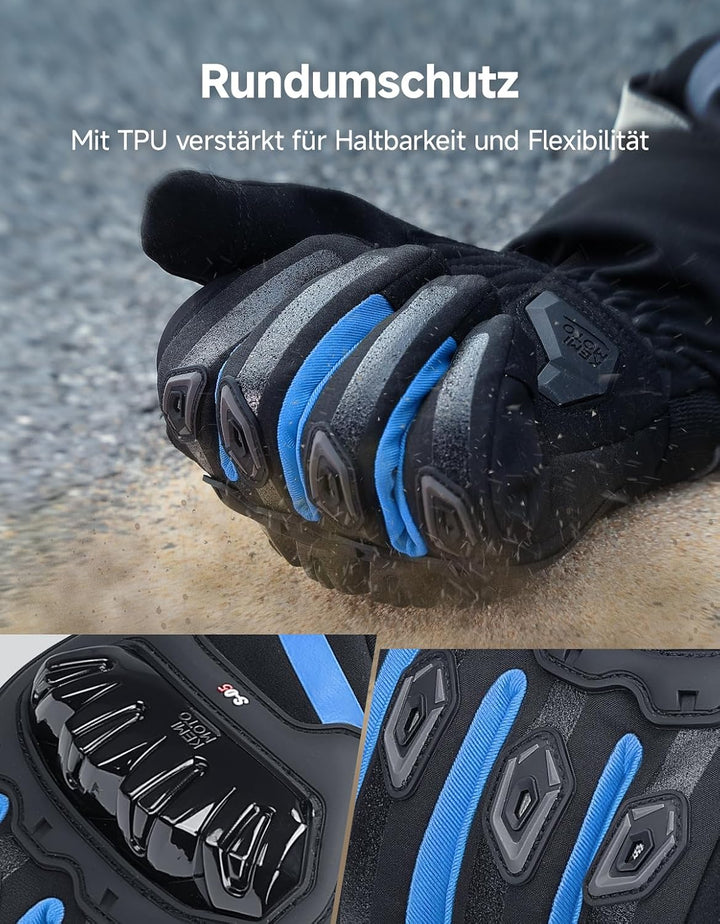 ISSYZONE Winter Motorradhandschuhe, Motorrad Handschuhe Winter, geprüfte Motorradhandschuhe Herren,
