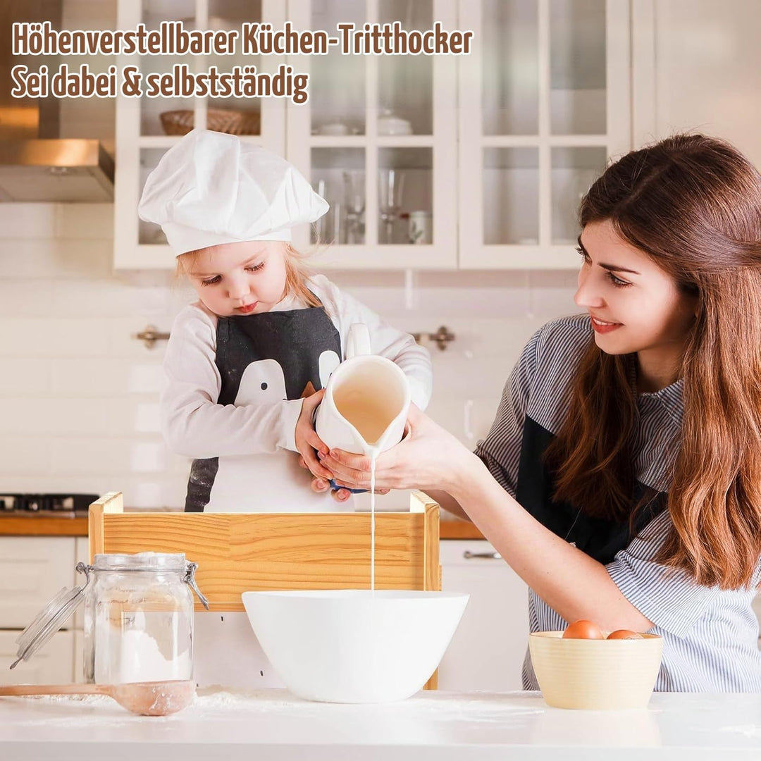 FUNLIO Lernturm ab 2 Jahre mit Sicherheitsnetz, Kinderküchen-Tritthocker, 3-stufig Verstellbarer Tri