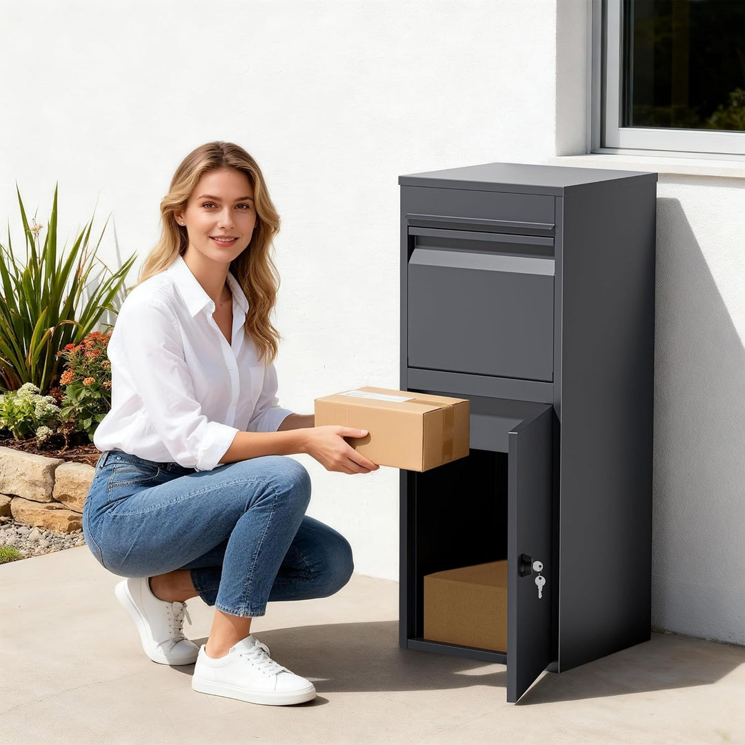 Wiltec Paketkasten grau 410 x 380 x 1020 mm, Paketbox Zuhause, Private Paketannahme passend für Pake