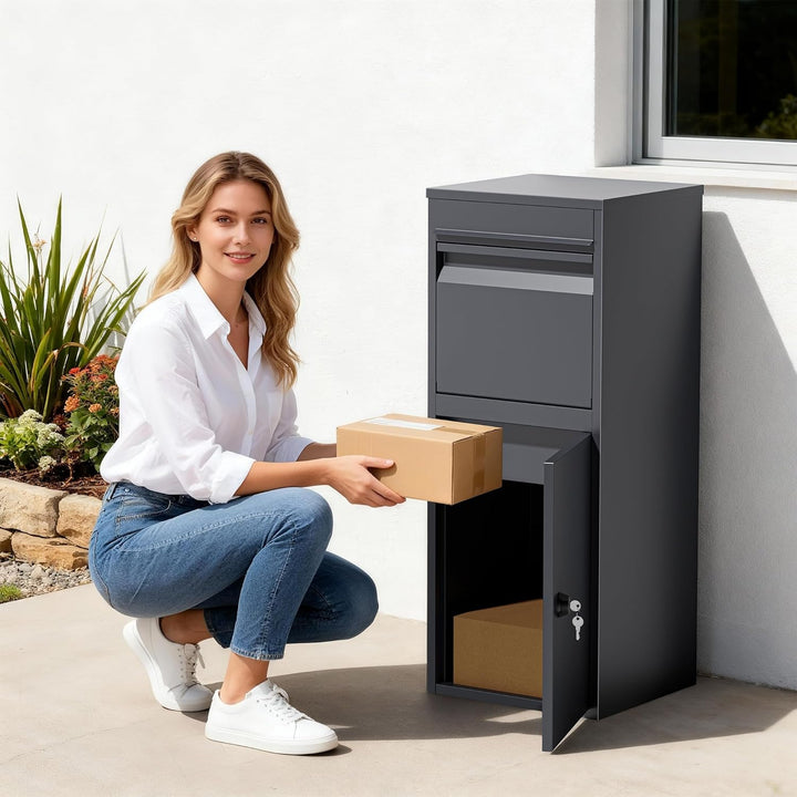 Wiltec Paketkasten grau 410 x 380 x 1020 mm, Paketbox Zuhause, Private Paketannahme passend für Pake