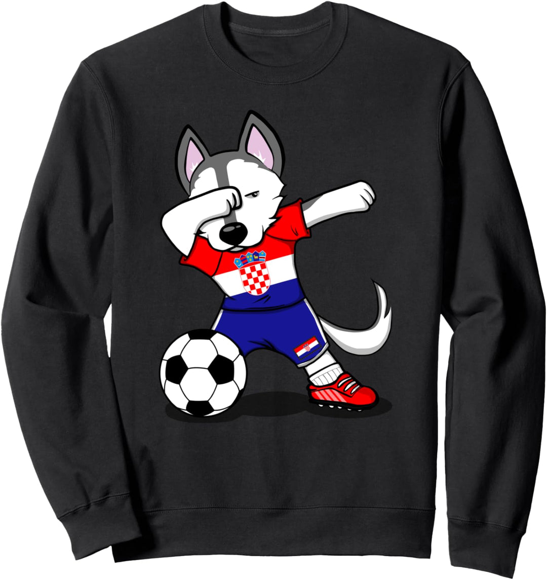 Tupfen Husky Dog Kroatien Fussball - Kroatische Flagge Sweatshirt