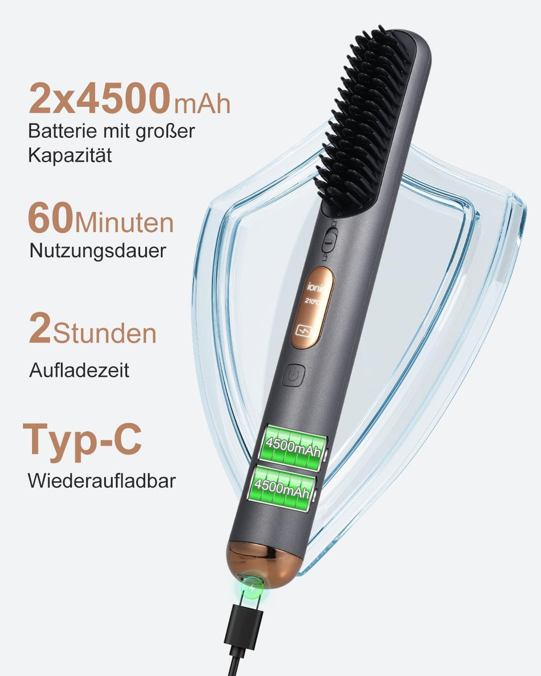 Layhou Multifunktionale Kabellose Glättungsbürste & Haarglätter Für Volumen, Geeignet Für Eine Vielz