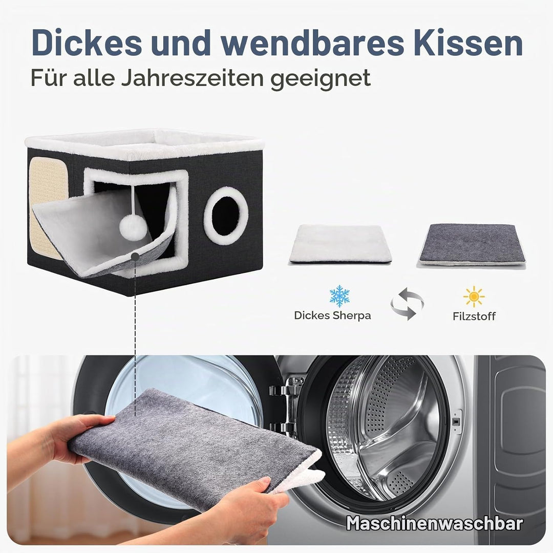 Shikha Faltbares Katzenhöhle Indoor für grosse Katzen, 43L*43B*32H cm Grosse Katzenhaus mit Kratzbre