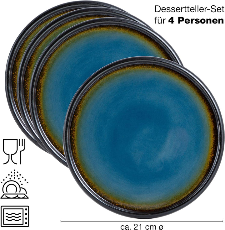 Moritz & Moritz SOLID 4x Kleine Teller 21 cm - Steinzeug Teller Set als Dessertteller, Kuchenteller,