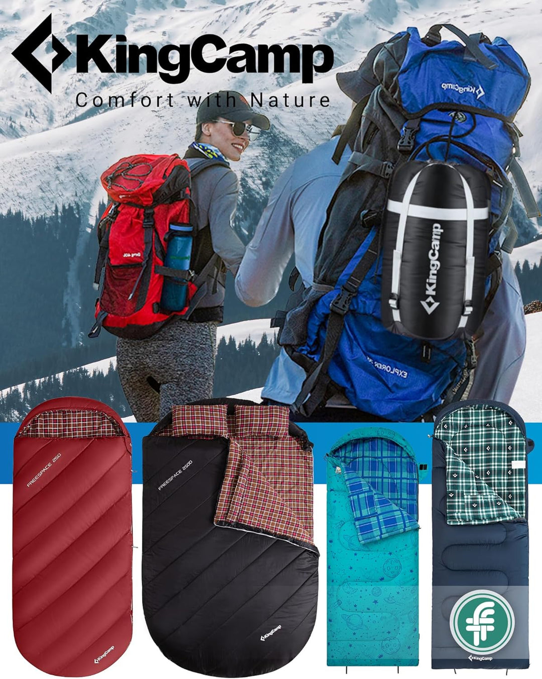 KingCamp Schlafsack XXL Baumwolle Flanell für Erwachsene, Übergrösse Warm Deckenschlafsack Winter fü