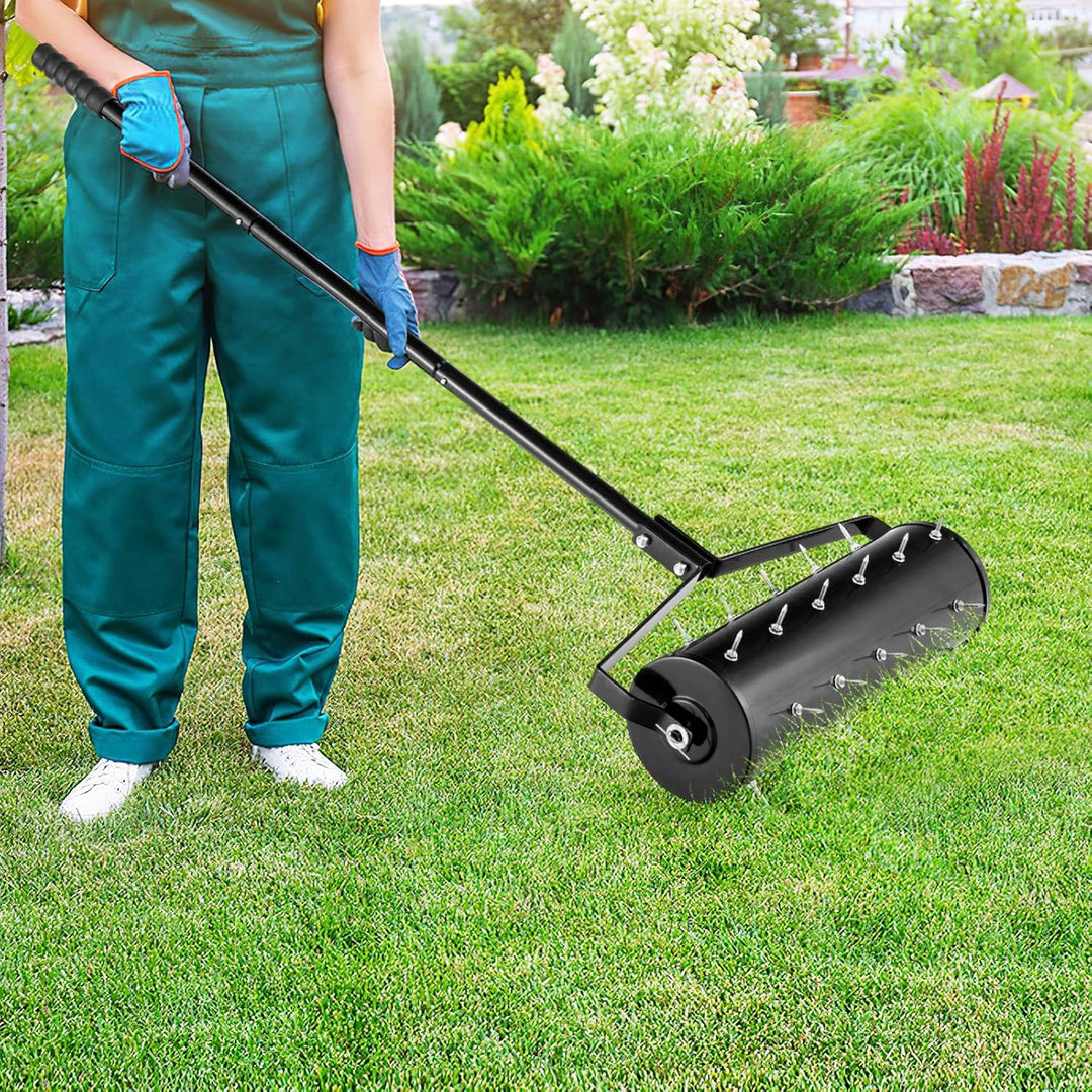 SOARS Rasenlüfter Walze, Rasenbelüfter mit 3,5cm Nägeln & Stiel, Handvertikutierer befüllbar, Garten
