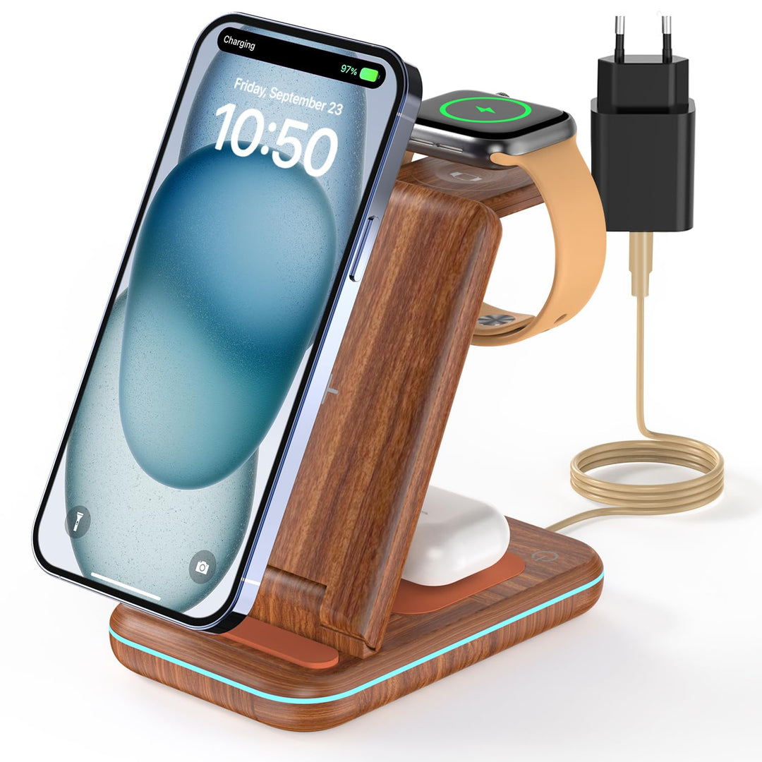 JoyGeek 3 in 1 Faltbar Kabelloses Ladegerät, Wireless Charger für i Phone 16/15/14/13/12/11/X, Induk