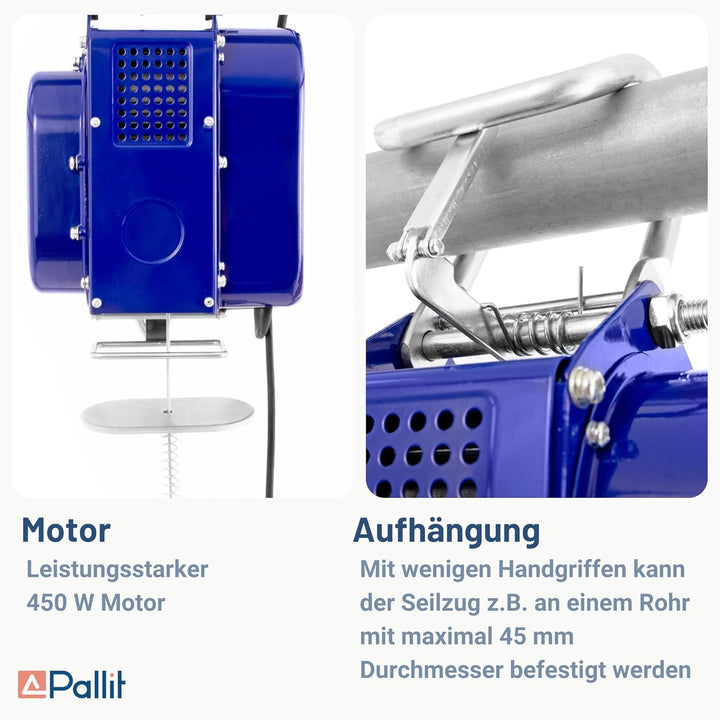 Pallit elektrische Seilwinde MOBILE | 150/300 kg | 12 m Stahlseil | inkl Kabelfernbedieung mit 1,5 m