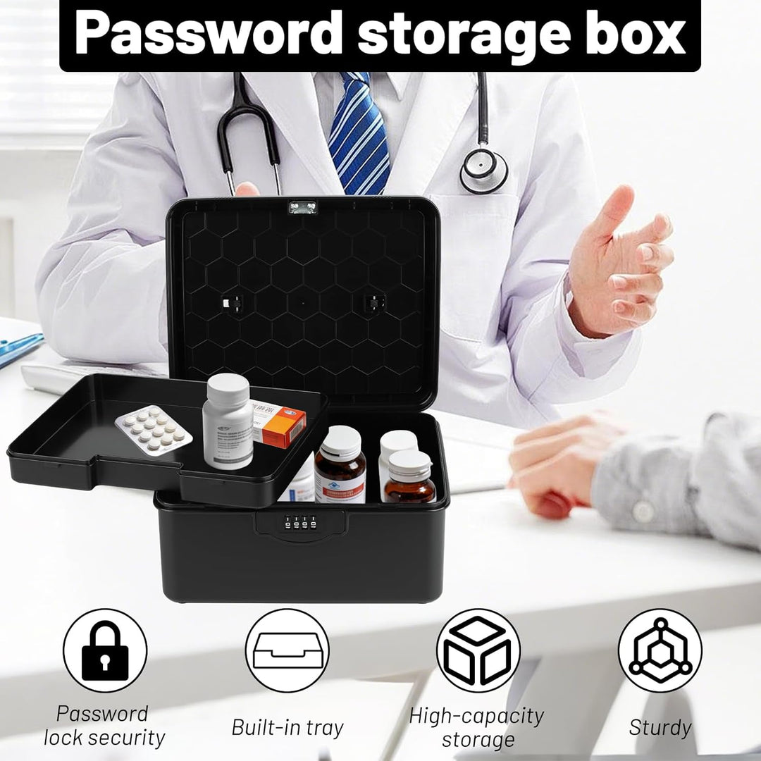 Abschliessbare Box mit Zahlenschloss, 9L Medikamentenbox mit Griff Verschliessbare Box, Doppellagig