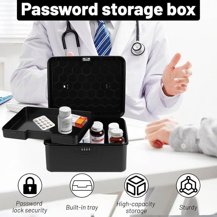 Abschliessbare Box mit Zahlenschloss, 9L Medikamentenbox mit Griff Verschliessbare Box, Doppellagig