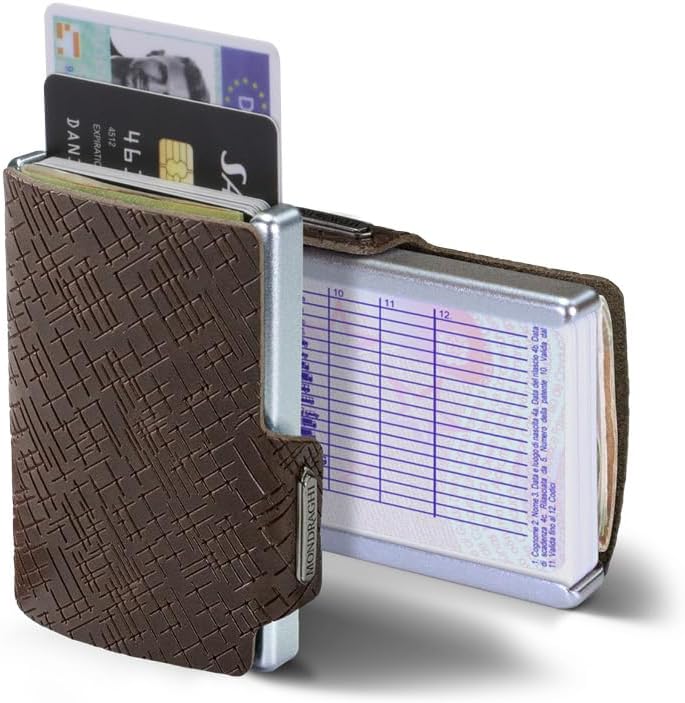 MONDRAGHI Basic Outlet - Mini-Wallet Ultraleichte Geldbörse mit Narbenleder. Kleiner Geldbeutel mit