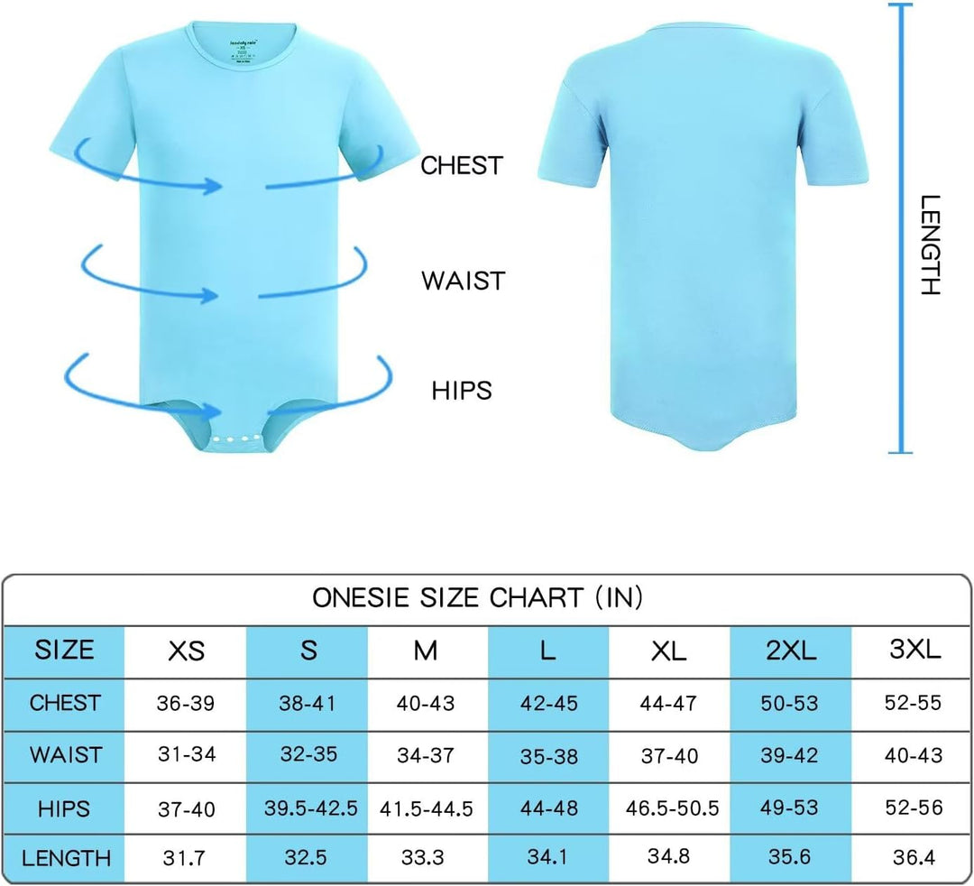 Landofgenie Männer Kurzarm Strampler Pyjama Bodysuit One Piece Strampler Hellblau 3XL, Hellblau 3XL