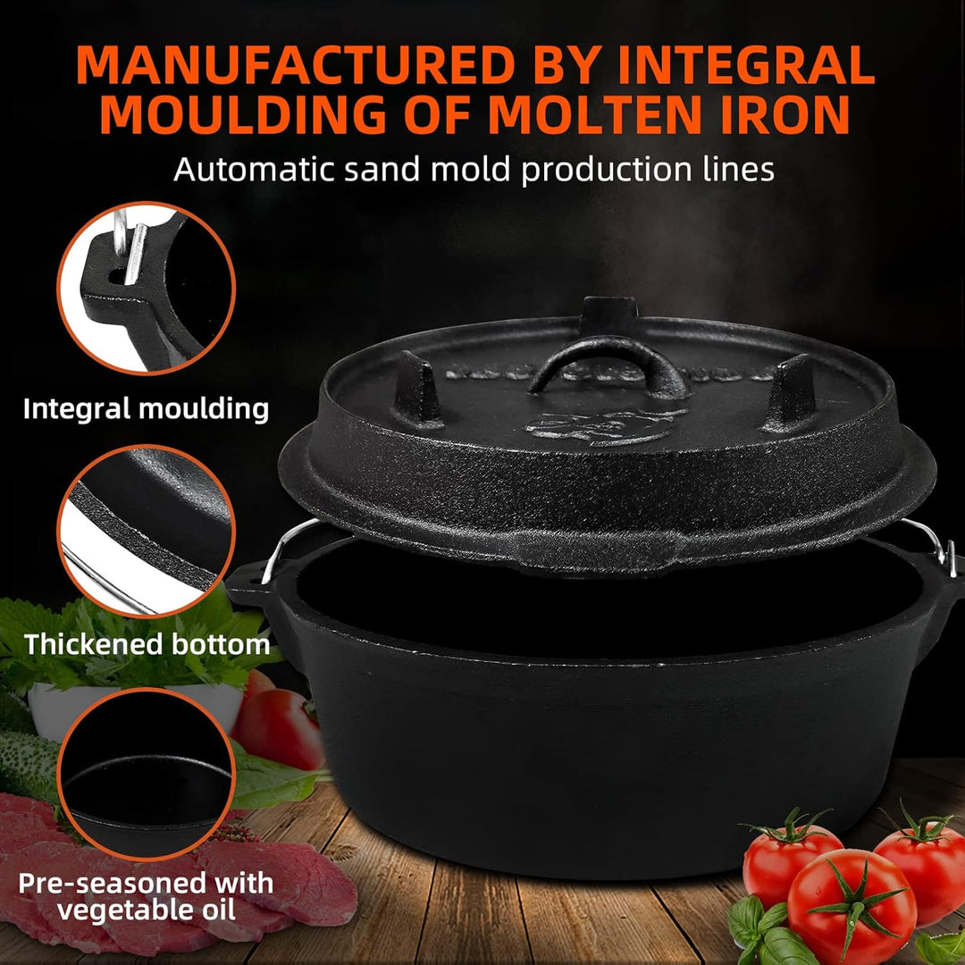 CCLIFE Dutch Oven Set 4/6/9 Liter Gusseisen Grilltopf mit Feuertopf Gusseisen Topf für Grill Camping