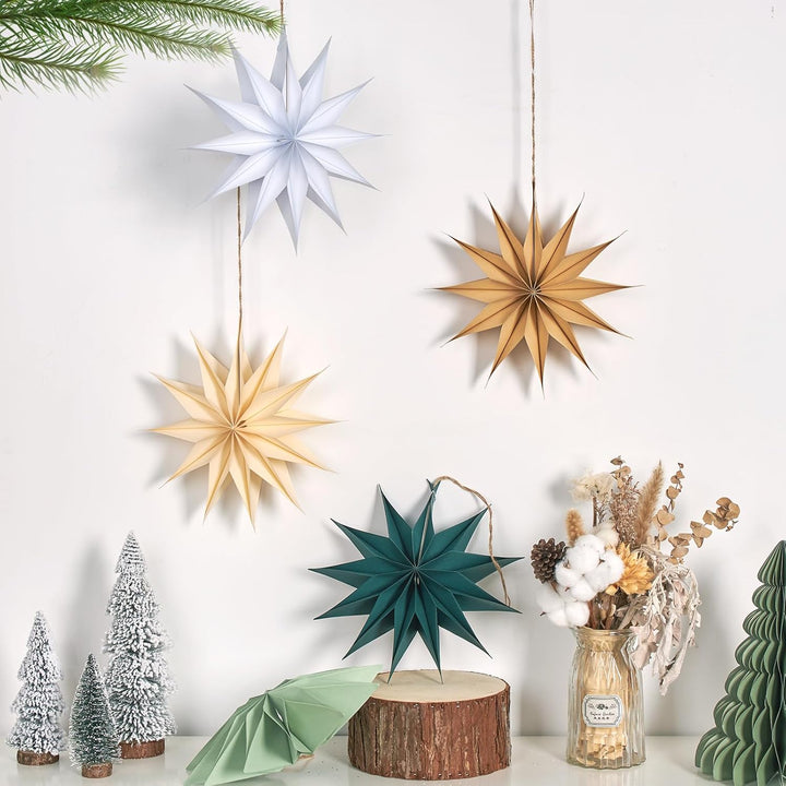SUNBEAUTY 5 Stück Papiersterne zum Aufhängen 29cm Beige,Papiersterne Weihnachten Zwölf Ecken Weihnac