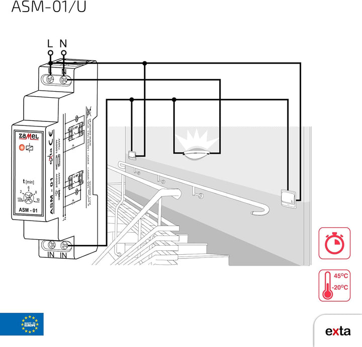 Zamel ASM-01/U Treppenlichtzeitschalter Hutschiene 12 V, 24 V, 230V