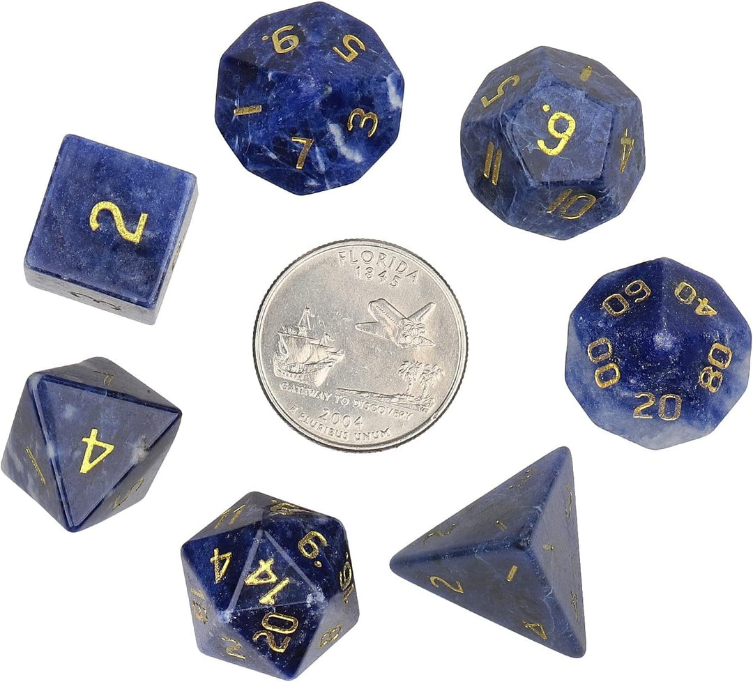 KYEYGWO Sodalith Kristall Polyedrische Würfel Set, 7pcs Reiki Heilung Stein Polyedrischer Spielwürfe