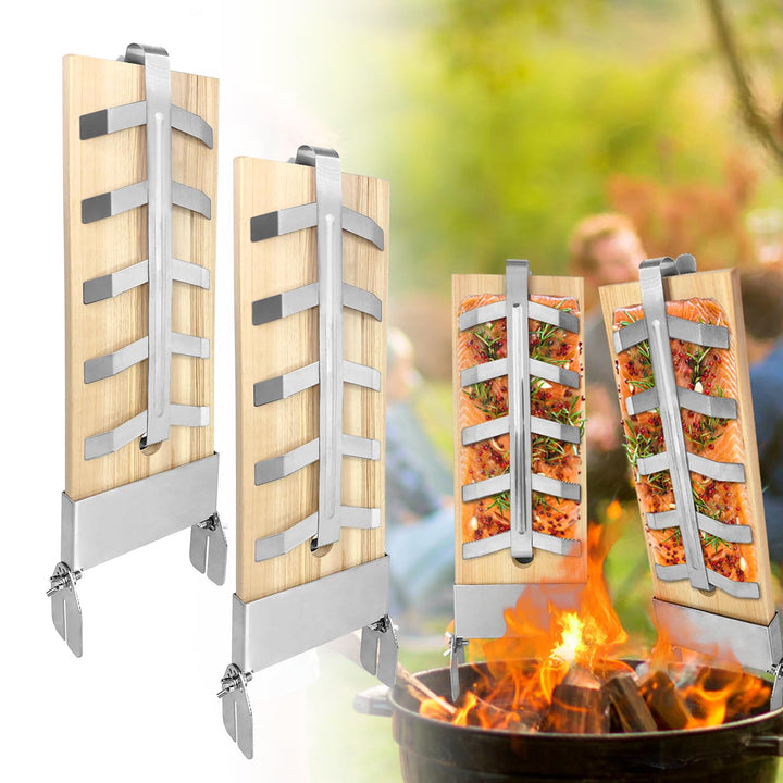 AufuN Flammlachsbretter, 2X Räucherbrett aus Zedernholz, mit 5 Stufen einstellbar Stabiler Edelstahl