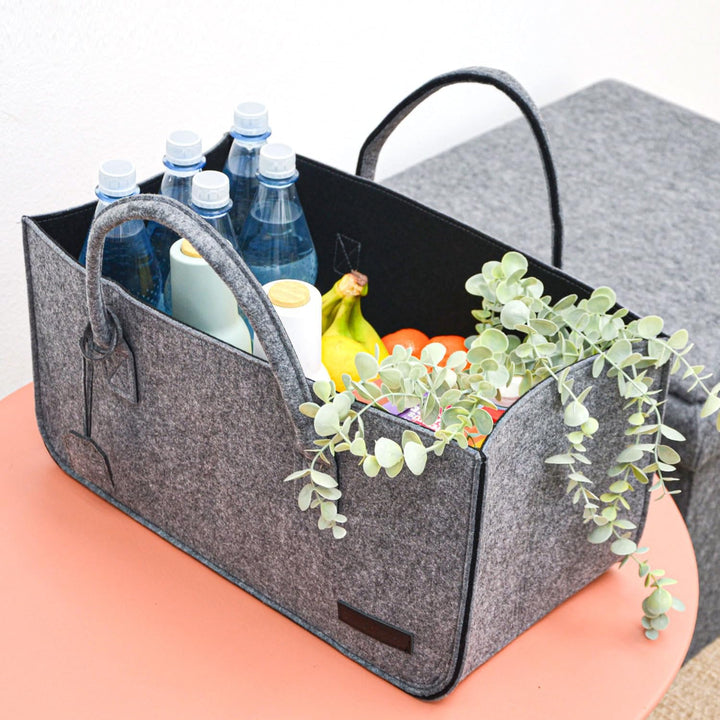 DuneDesign 2er Set: Schwerlast Shopping Bag Filz XXL - 50x25x25 Filztasche Gross - Kamintasche für H
