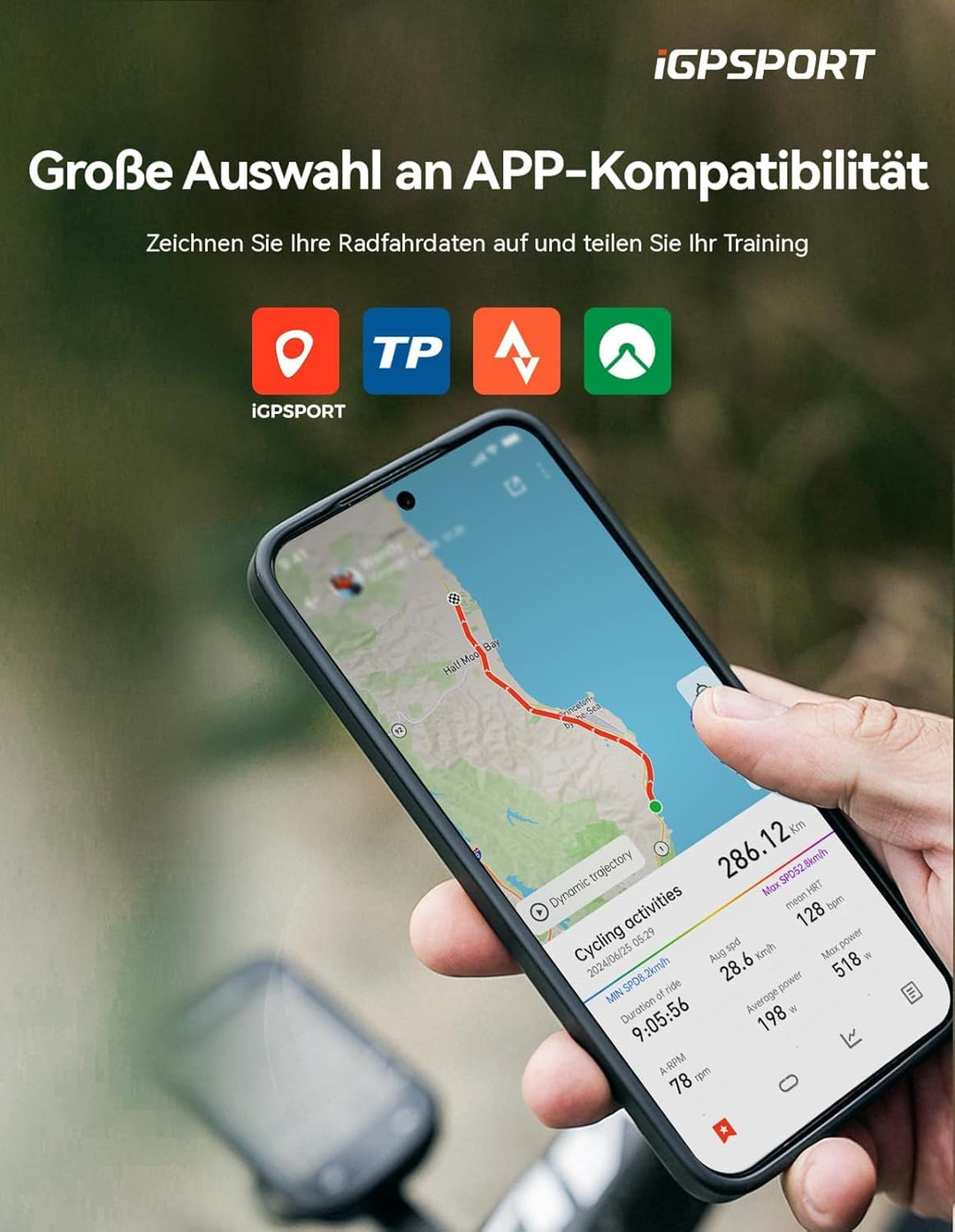 iGPSPORT BSC200S Fahrradcomputer Kabellos, 2,4“ Farbbildschirm GPS Routennavigation Fahrrad Tacho, B
