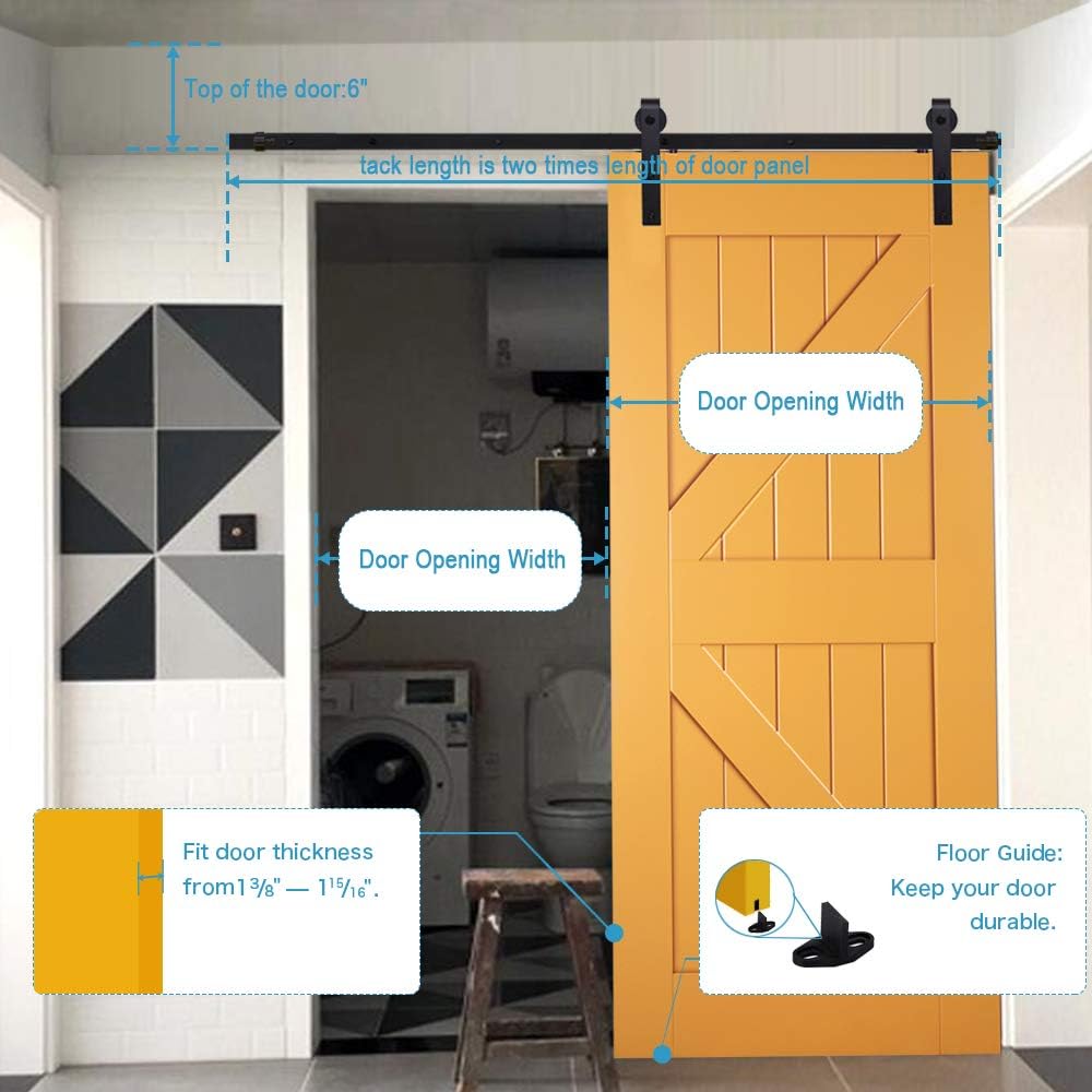 TSMST TSMST 5,5 Fuss Schiebe-Scheunentor-Hardware-Kit, robustes Holz-Schiebetür-Schienen-Kit für 48